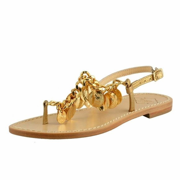 Emanuela Caruso "Capri" Womens Golden Flat Sandals - Picture 1 of 7
